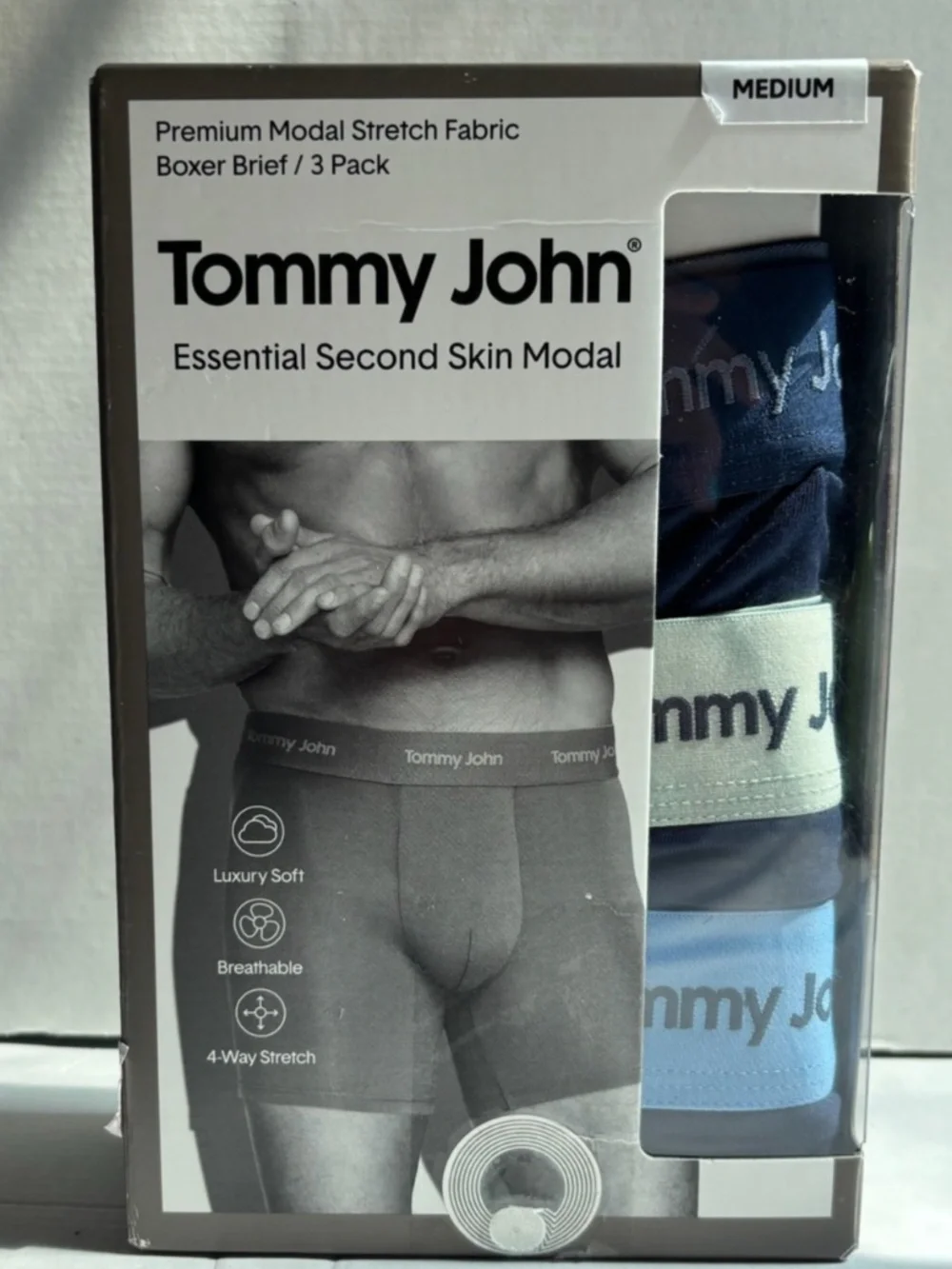 Mens Tommy John Second Skin Boxer Briefs - Modal Blend - 3 pack - Navy - Medium